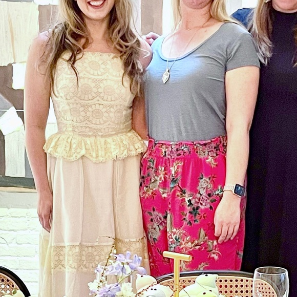 70s Vintage S/M Boho Floral Lace Midi Dress Cream - Picture 2 of 13